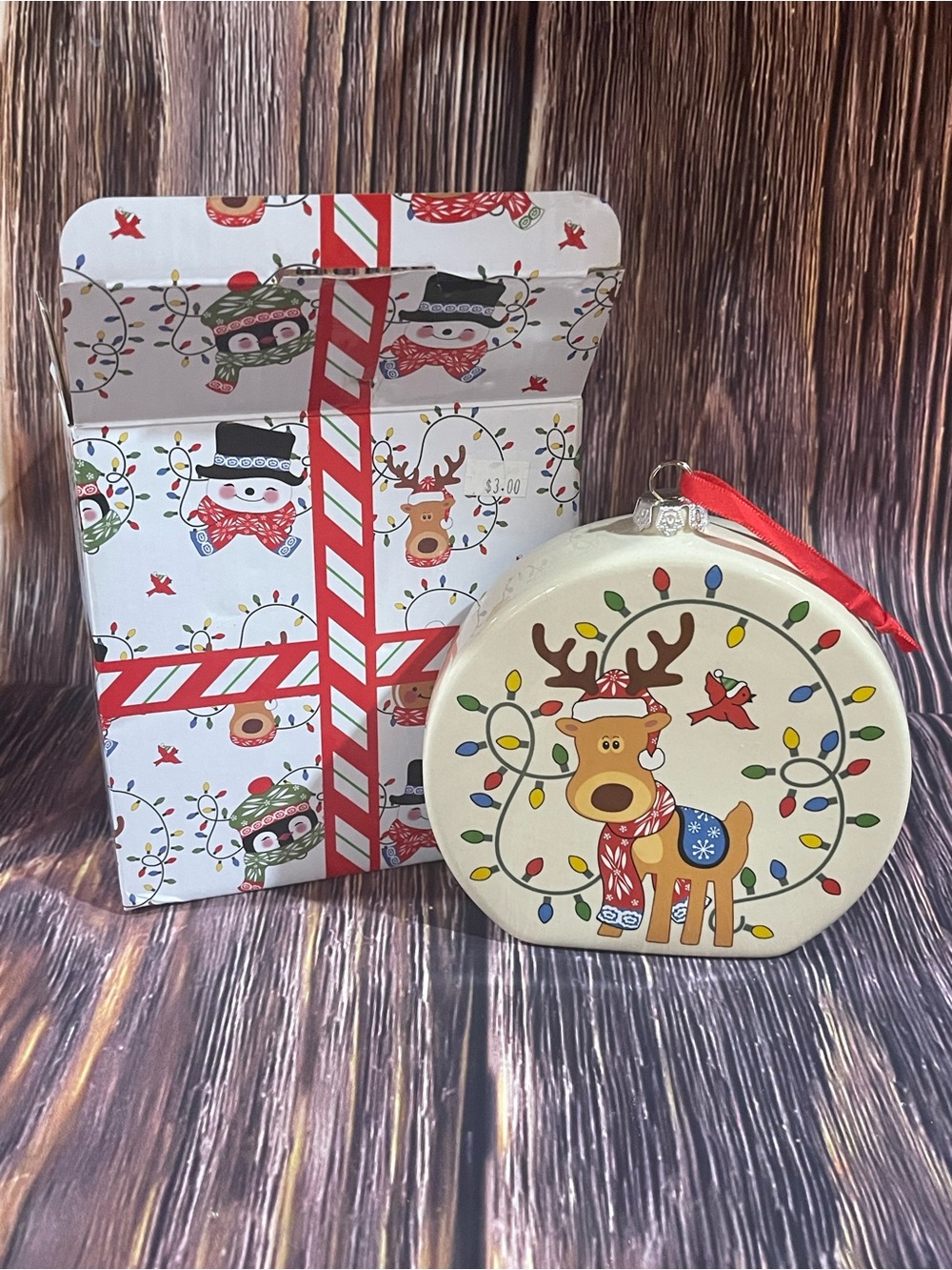 Christmas Ornament w/ recipe Temptations by Tara Ceramic Reindeer Chow New